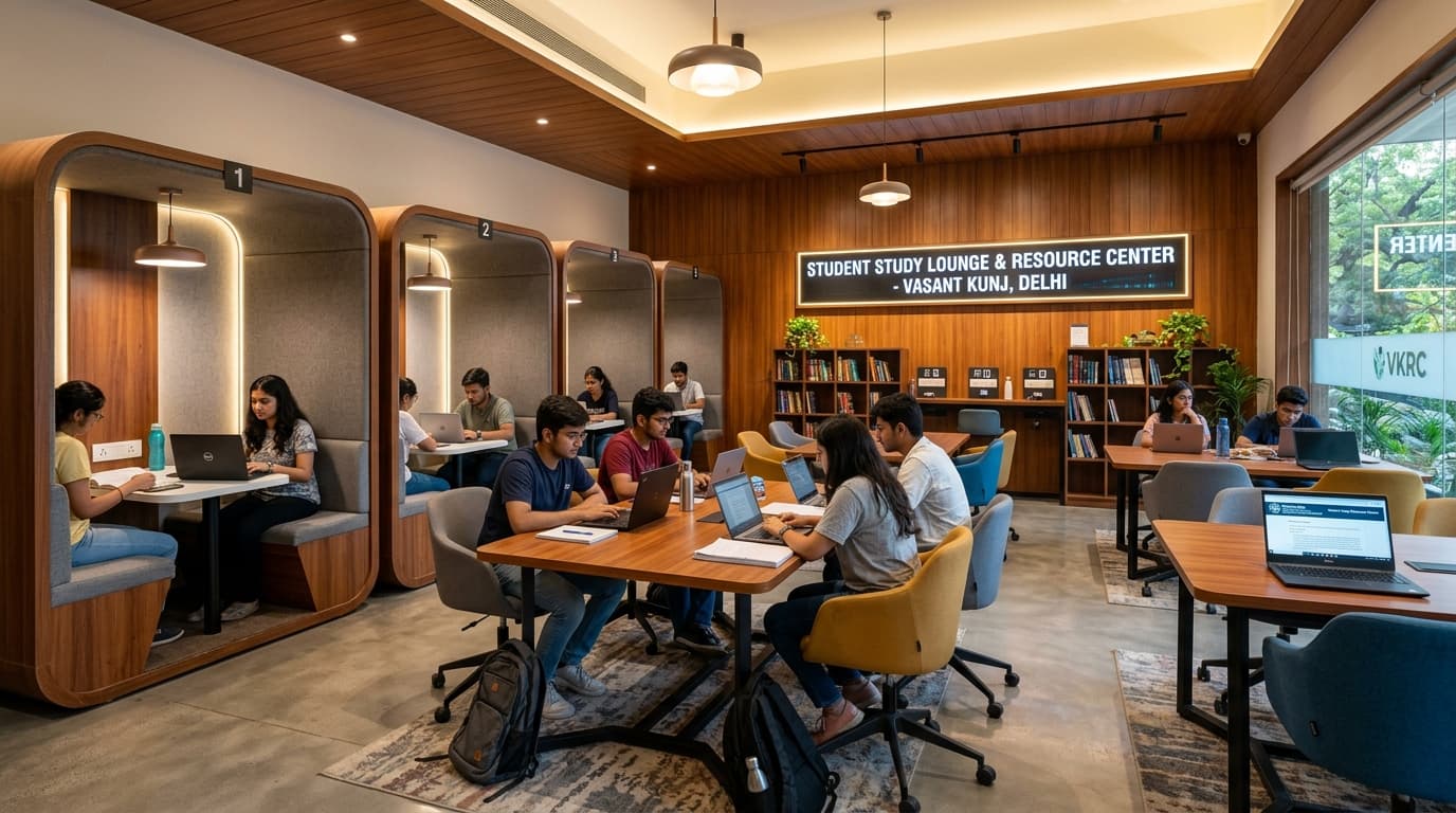 Spacious ergonomic study pods and resource library for GMAT aspirants at B9 Vasant Kunj Delhi center